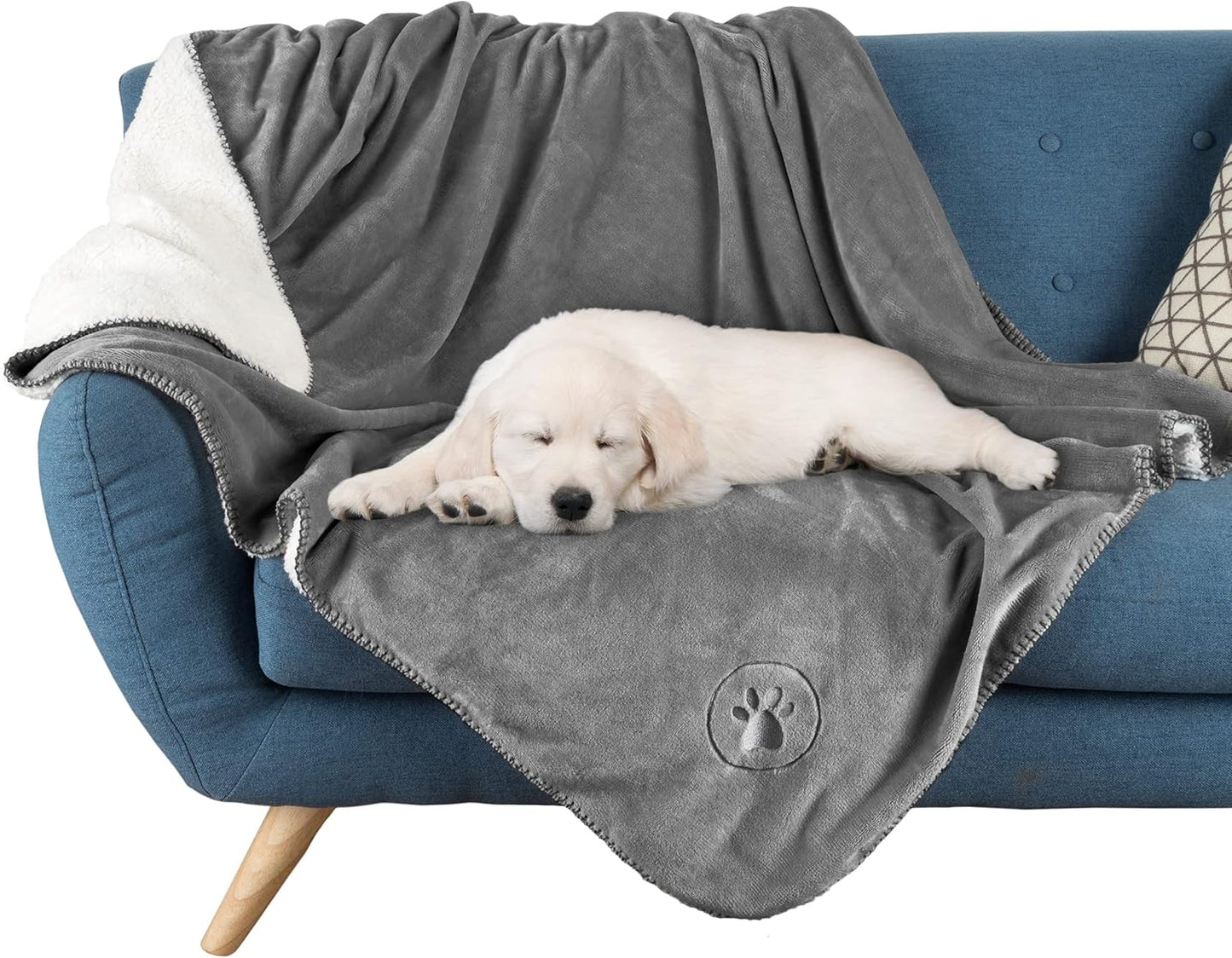 Waterproof Pet Blanket - 50x60-Inch Reversible Sherpa Fleece Throw