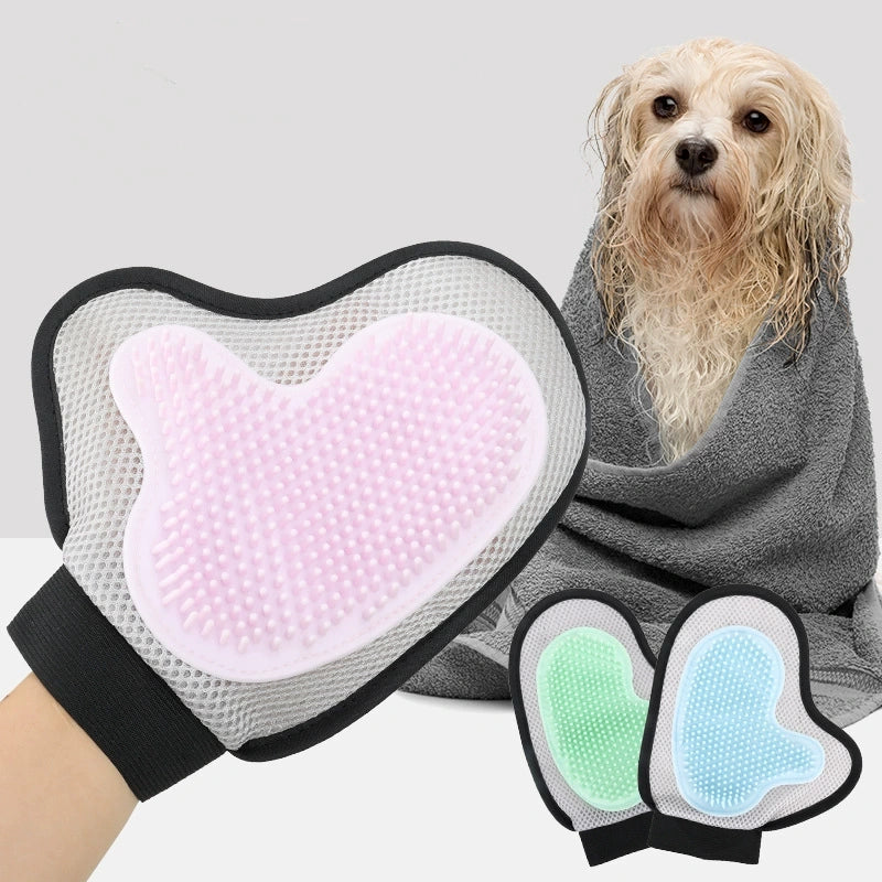 Dual Sided Dog Grooming Glove with Rubber Paw