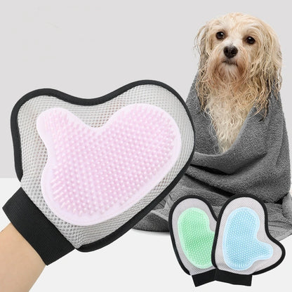 Dual Sided Dog Grooming Glove with Rubber Paw